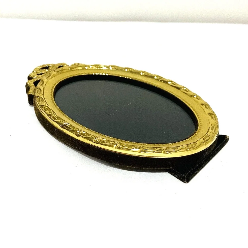 Vintage Goldtone Oval Photo Frame Ornate Metal Look Delicate Tabletop 3.5